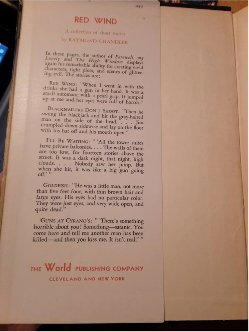 Red Wind: A Collection of Short Stories Raymond Chandler hardcover W/jacket
